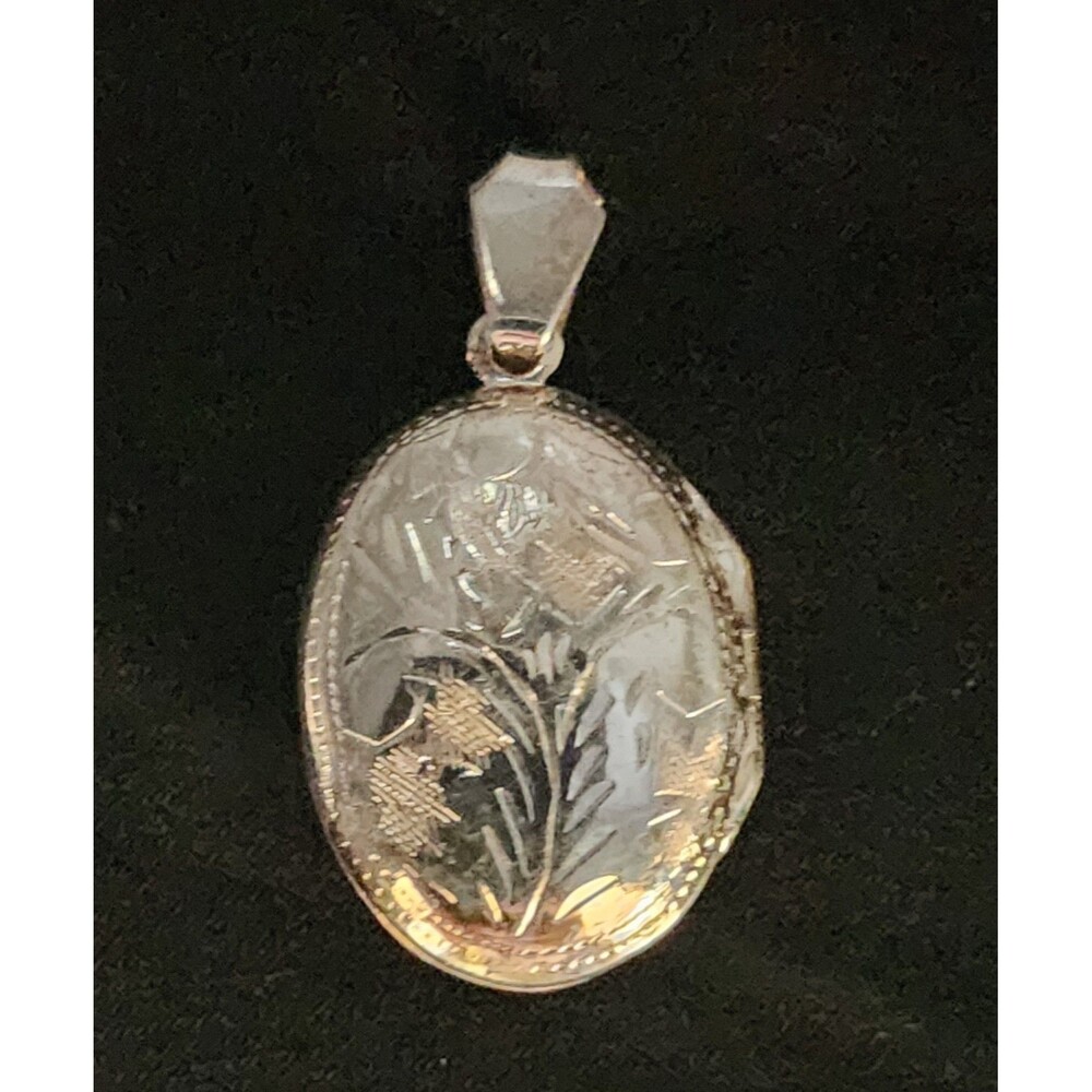 VTG 925 Sterling Silver Etched Vine Filigree Oval Photo Locket Pendant Gift